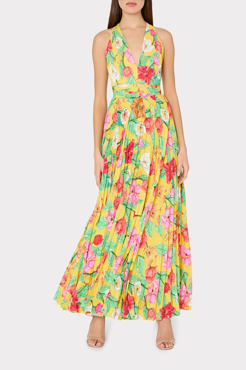 Oria Tulip Rosette Pleated Dress Yellow Multi Image 3 of 6