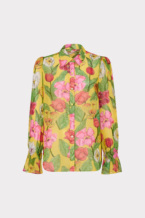 Lacey Tulip Rosette Blouse Yellow Multi Image 1 of 4