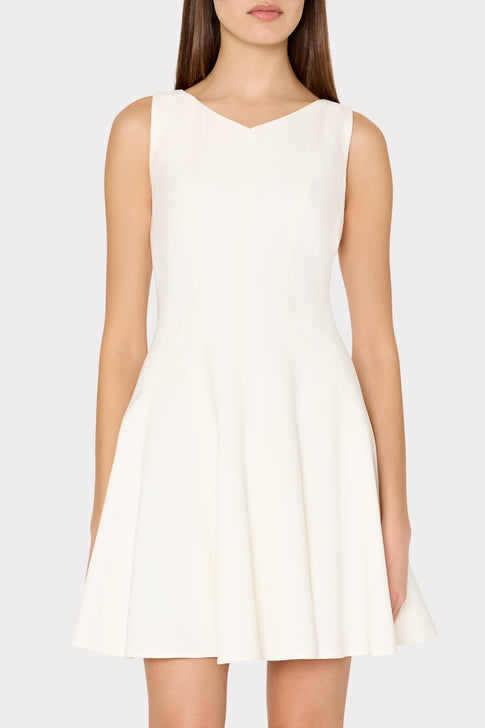 Sleeveless Stretch Cady Fit And Flare Dress Ecru Image 4 of 5