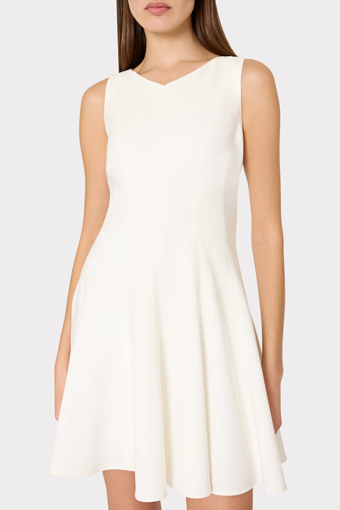 Sleeveless Stretch Cady Fit And Flare Dress Ecru Image 3 of 5