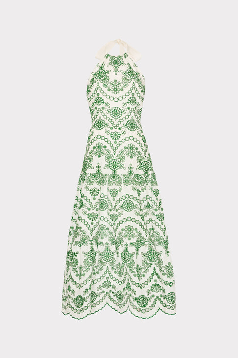 Hayden Scallop Eyelet Dress White/Green Image 1 of 6
