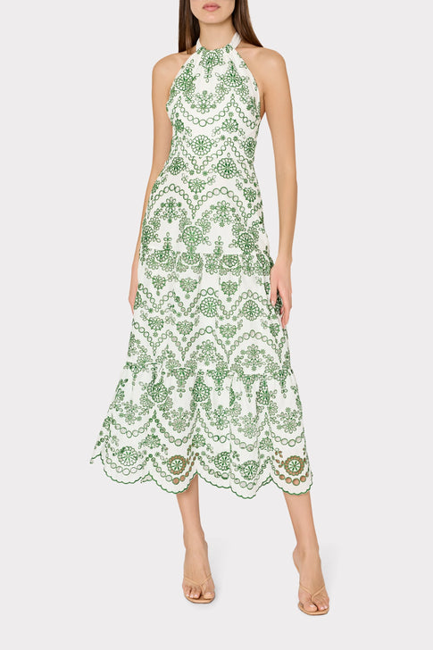 Hayden Scallop Eyelet Dress White/Green Image 2 of 6