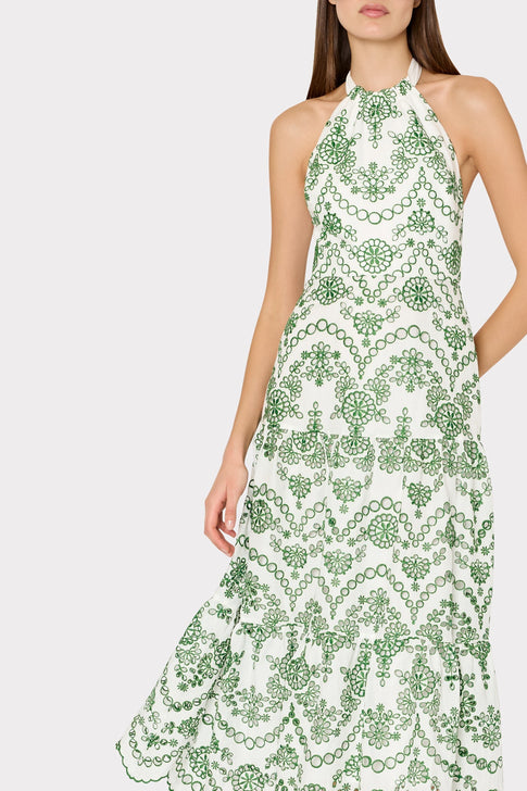 Hayden Scallop Eyelet Dress White/Green Image 3 of 6