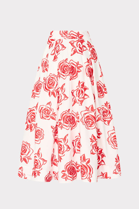 Juliet Rose Embroidery Midi Skirt Red/White Image 4 of 4