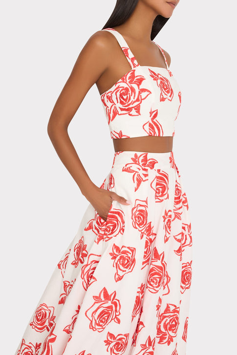 Juliet Rose Embroidery Midi Skirt Red/White Image 3 of 4