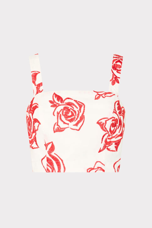 Rose Embroidery Crop Top Red/White Image 1 of 4