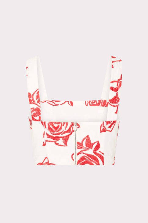 Rose Embroidery Crop Top Red/White Image 4 of 4