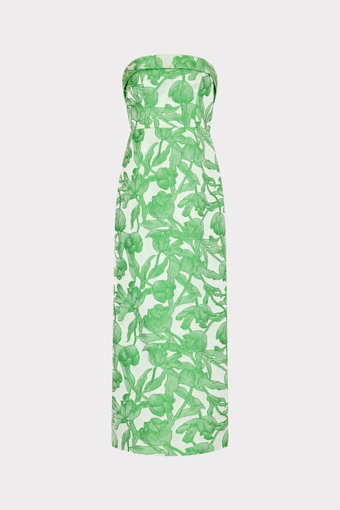 Tulip Jacquard Strapless Dress Green Multi Image 1 of 5