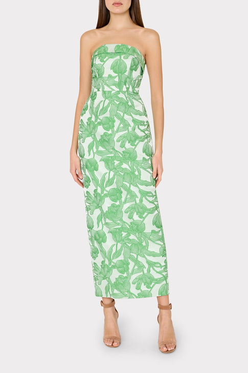 Tulip Jacquard Strapless Dress Green Multi Image 2 of 5
