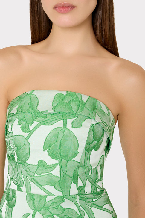 Tulip Jacquard Strapless Dress Green Multi Image 3 of 5