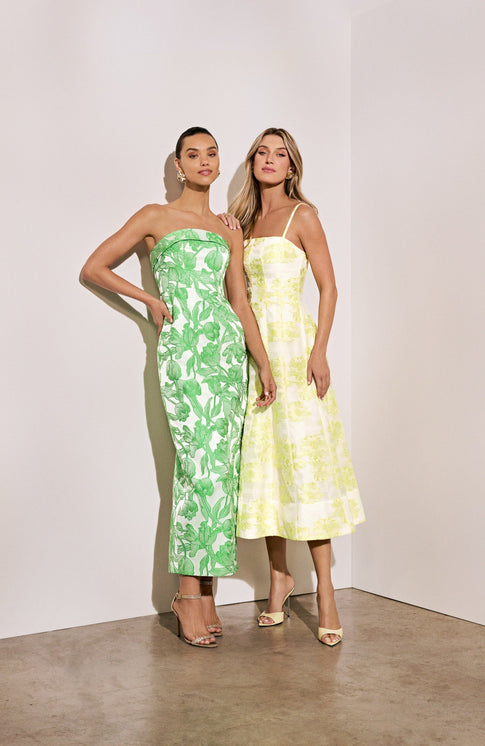 Tulip Jacquard Strapless Dress Green Multi Image 5 of 5
