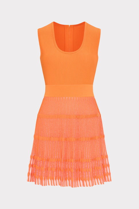 Sheer Knit Fit And Flare Mini Dress Coral Image 1 of 5