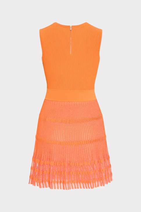 Sheer Knit Fit And Flare Mini Dress Coral Image 4 of 5