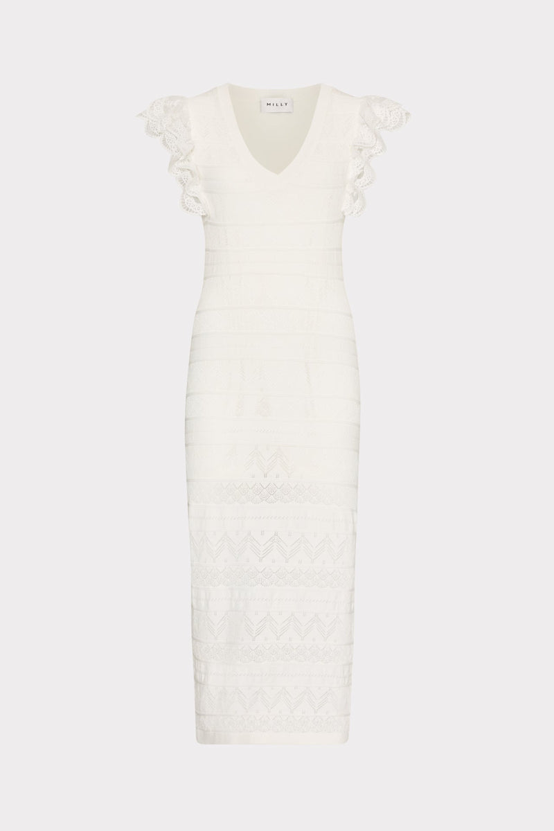 Lace Flutter Sleeve Knit Midi Dress