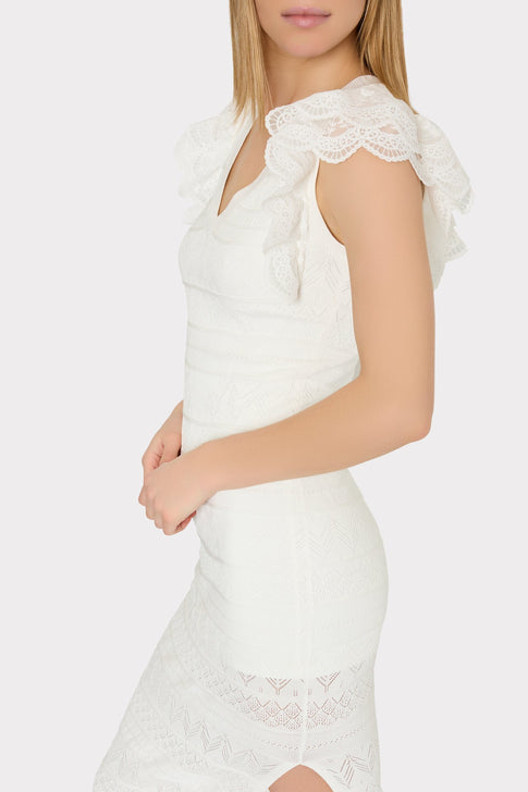 Lace Flutter Sleeve Knit Midi Dress Ecru Image 3 of 5