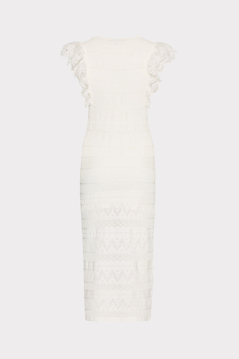 Lace Flutter Sleeve Knit Midi Dress Ecru Image 4 of 5