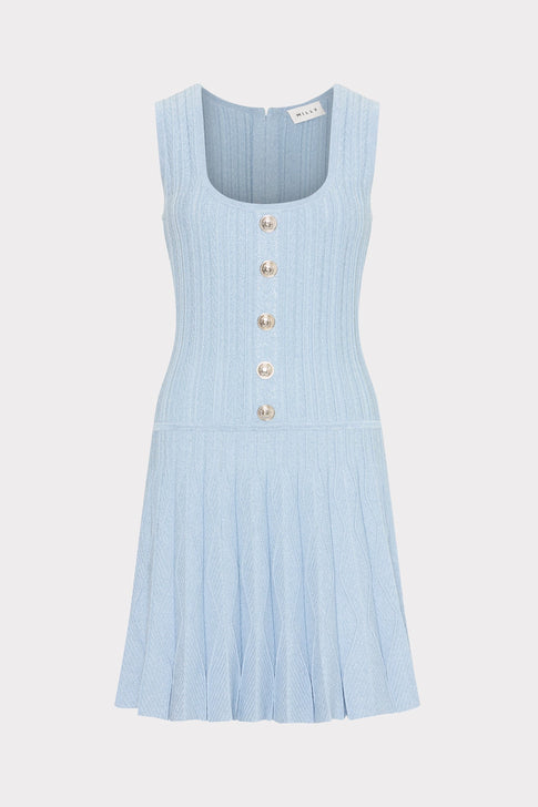 Wave Godet Flare Knit Mini Dress Light Blue Image 1 of 6