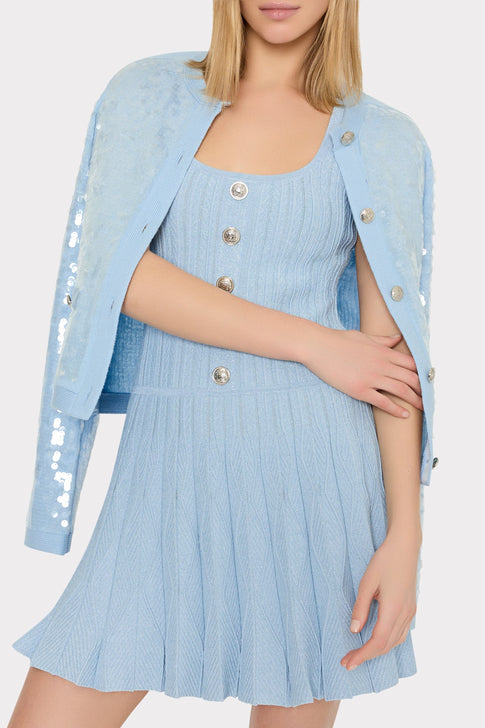 Wave Godet Flare Knit Mini Dress Light Blue Image 3 of 6
