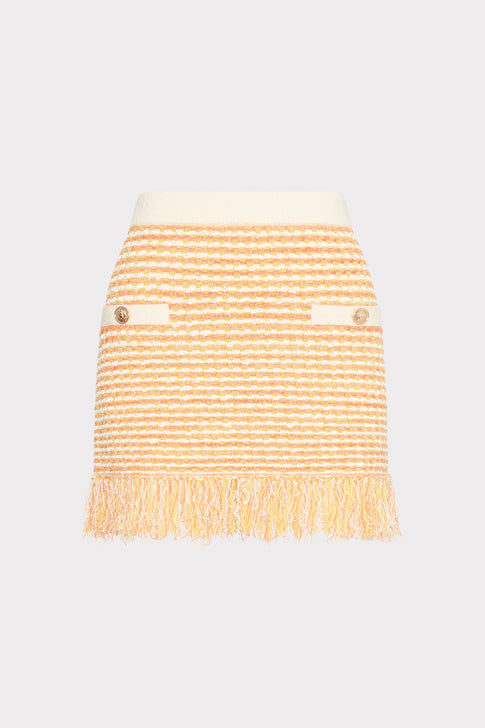 Kali Textured Fringe Knit Mini Skirt Orange Yellow Multi Image 1 of 4