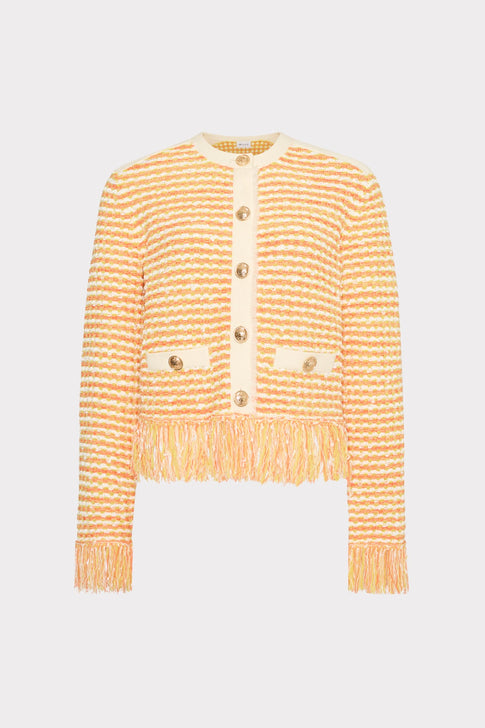 Textured Fringe Trim Cardigan Orange Yellow Multi Image 1 of 4