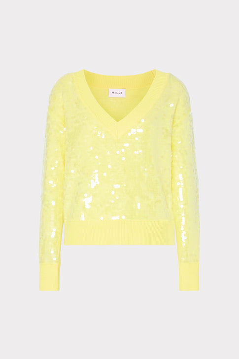 Ilaria Sequin V-Neck Sweater Light Yellow Image 1 of 4
