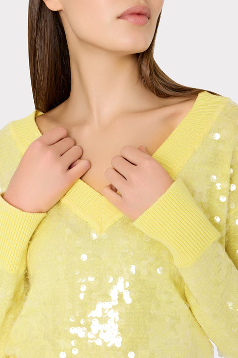 Ilaria Sequin V-Neck Sweater Light Yellow Image 3 of 4