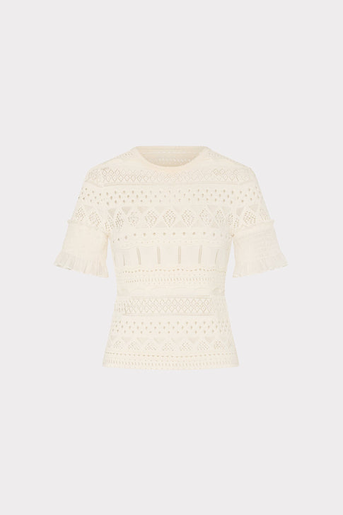 Smocked Finish Pointelle Top Ecru Image 1 of 4