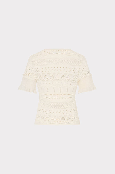 Smocked Finish Pointelle Top Ecru Image 4 of 4