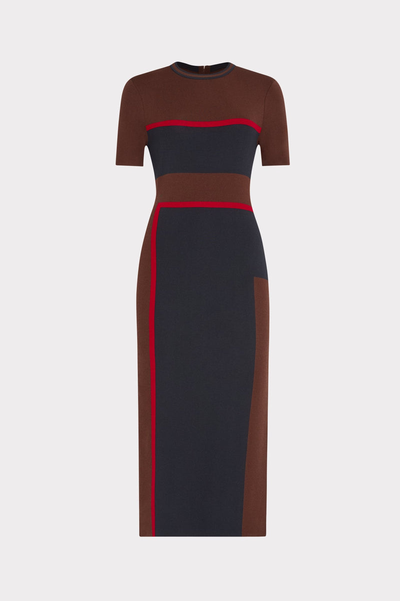 Brown Black Colorblock Knit Midi Dress - Front View | MILLY