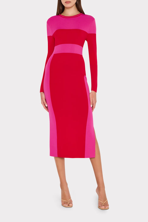 Shohona Long Sleeve Midi Dress Pink/Multi Image 2 of 5
