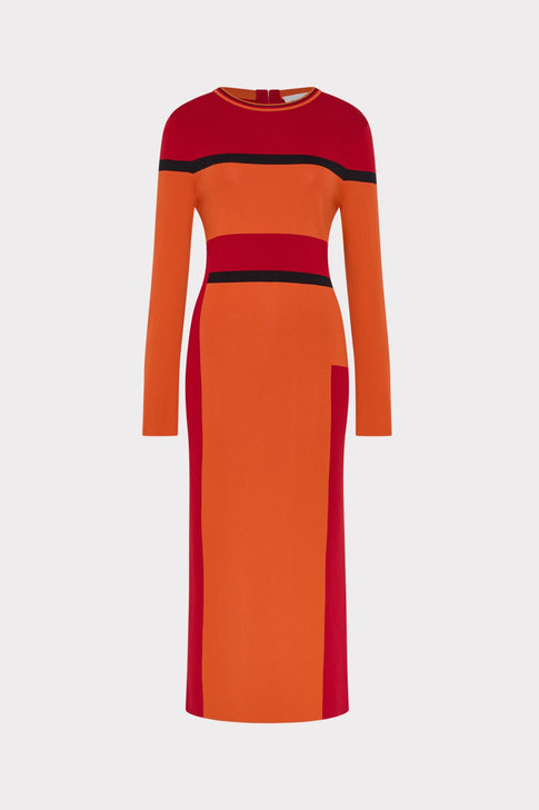 Shohona Long Sleeve Midi Dress Orange/Multi Image 1 of 5