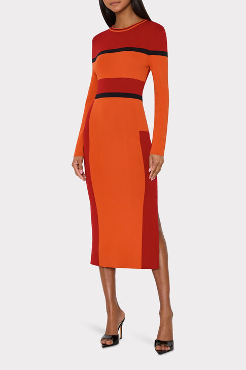 Shohona Long Sleeve Midi Dress Orange/Multi Image 2 of 5