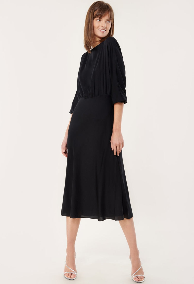 Stretch Silk Dia Cowl-Back Midi Dress