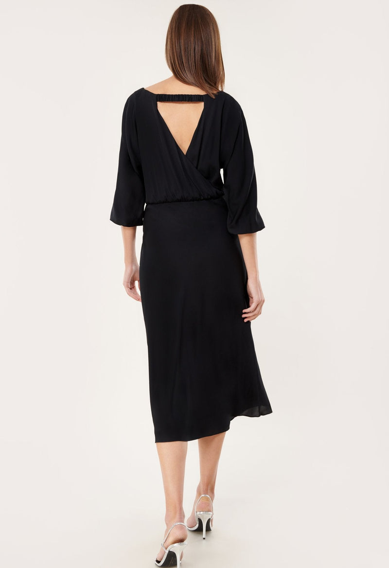 Stretch Silk Dia Cowl-Back Midi Dress