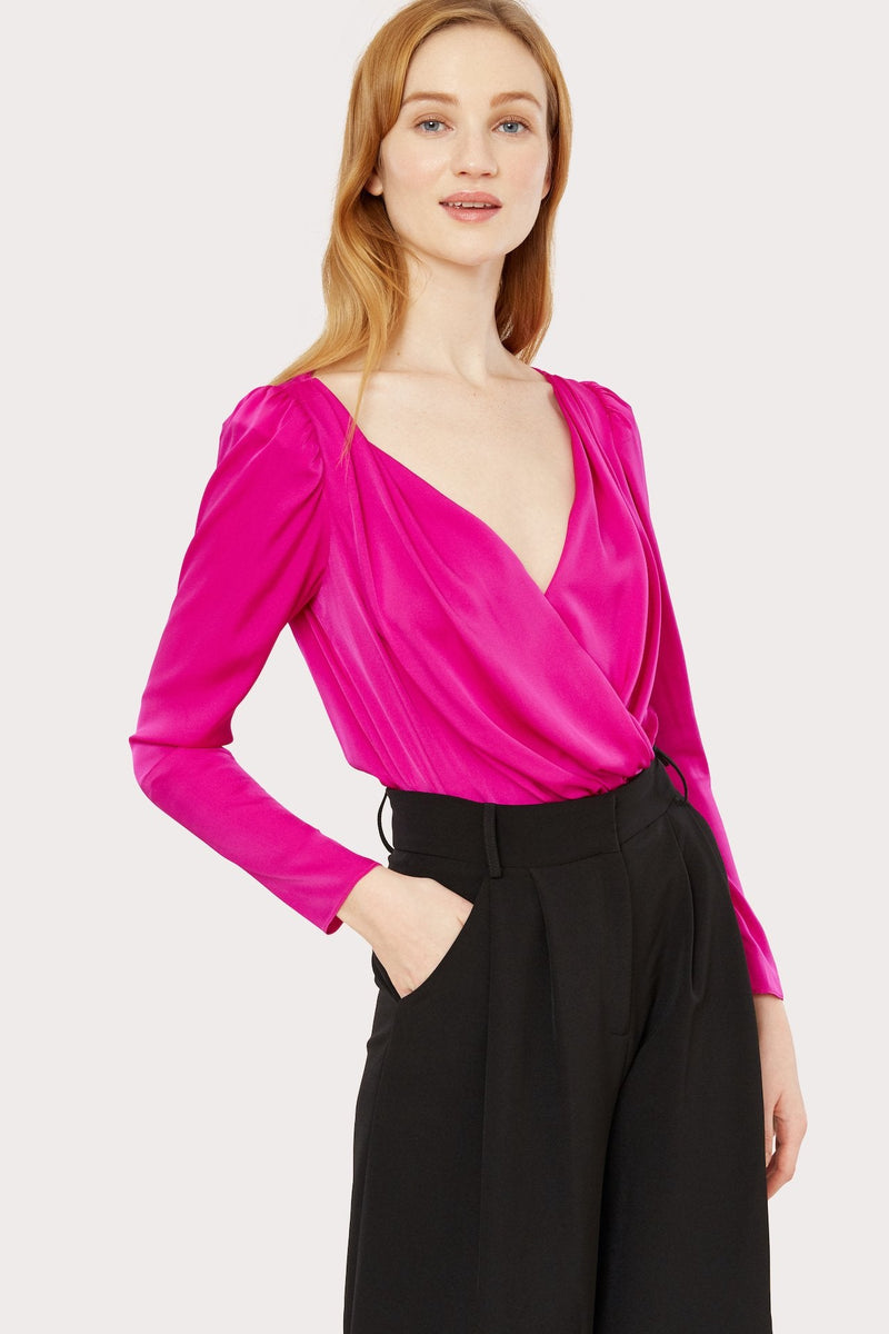 Stretch Silk Michele Puff-Sleeve Bodysuit