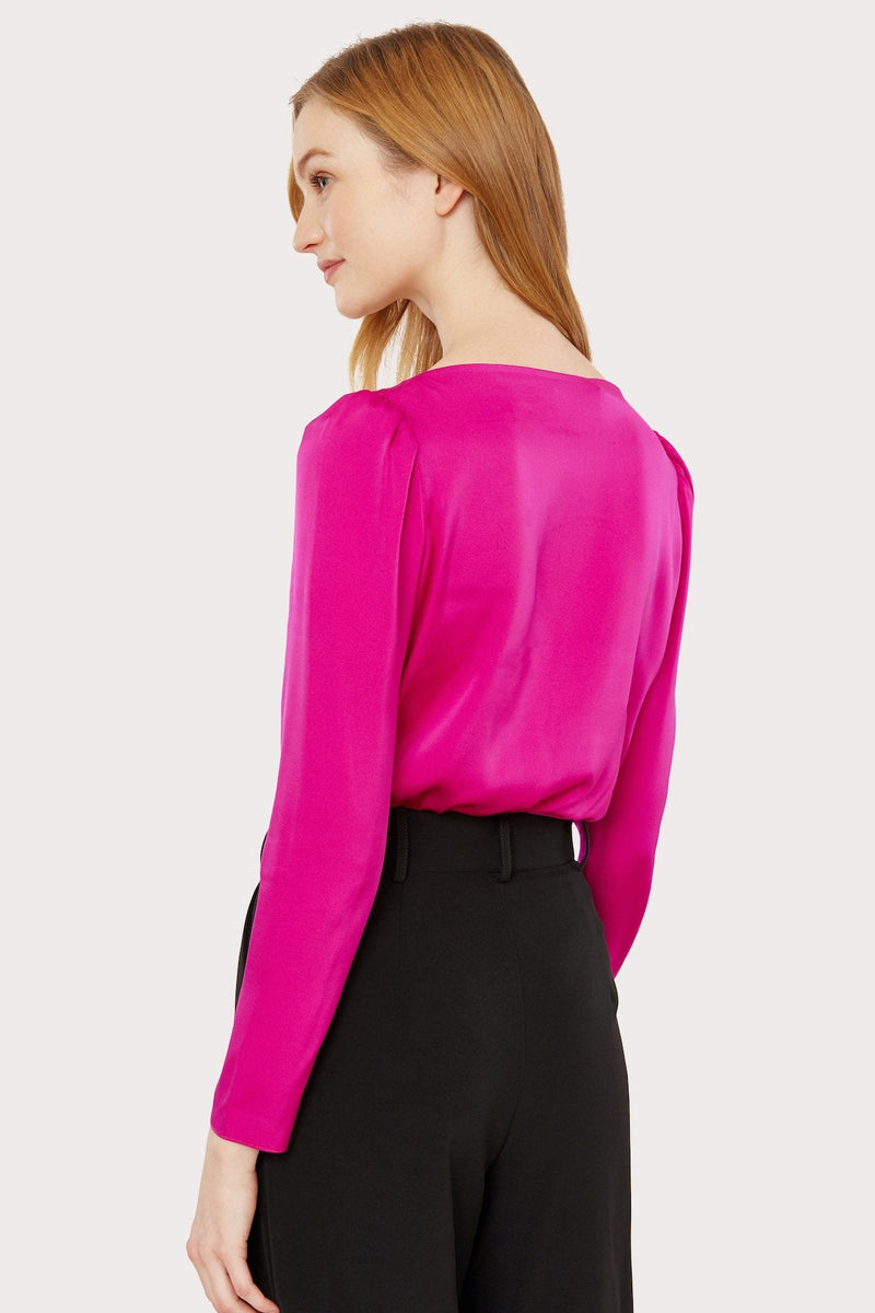 Stretch Silk Michele Puff-Sleeve Bodysuit
