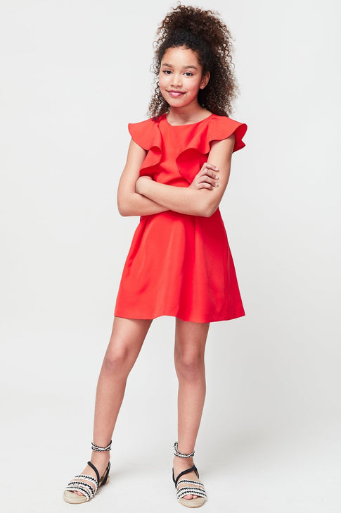 Milly Minis Cady Ruffle Dress Coral Image 2 of 3