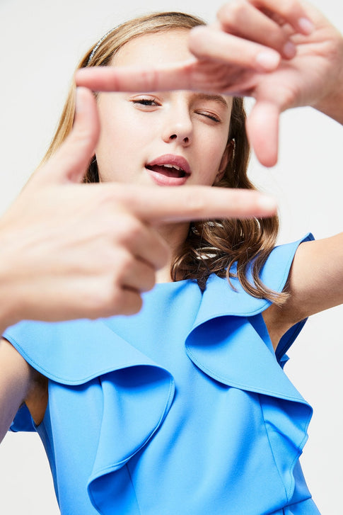 Milly Minis Cady Ruffle Dress Cornflower Image 3 of 3