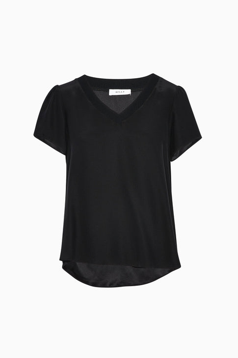 Silk Tee With Knit Trim Black Image 1 of 2