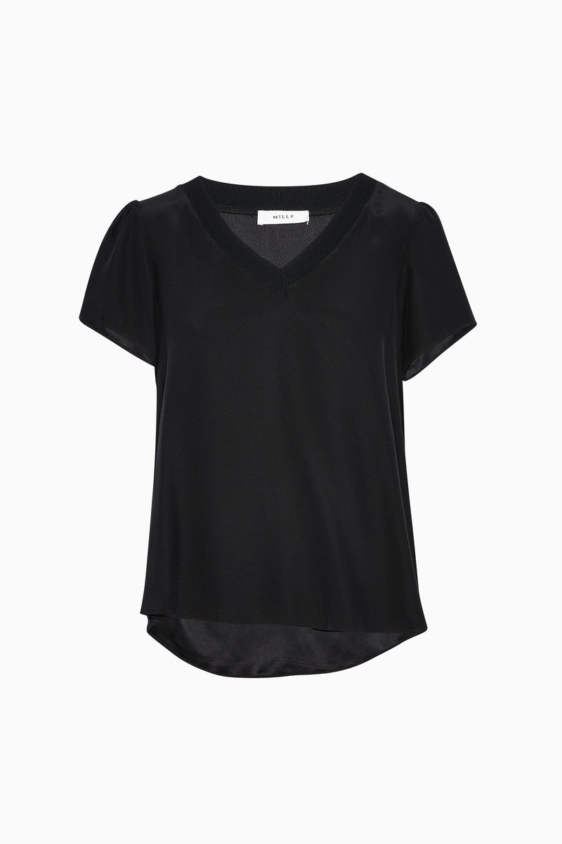 Silk Tee With Knit Trim