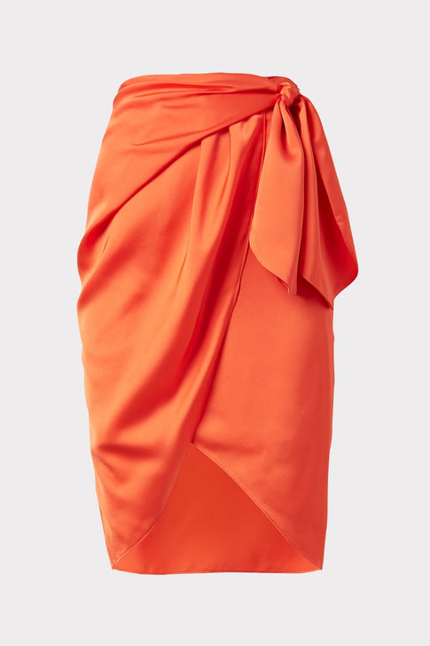 Liza Satin Wrap Skirt Coral Image 1 of 4