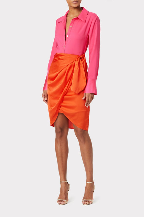 Liza Satin Wrap Skirt Coral Image 2 of 4
