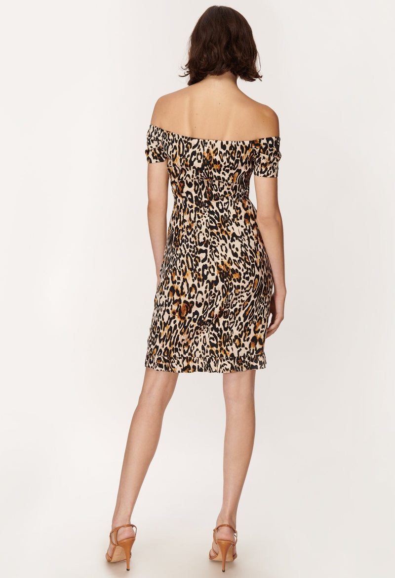 Leopard Print Jacquard Ella Ruched Bodycon Dress