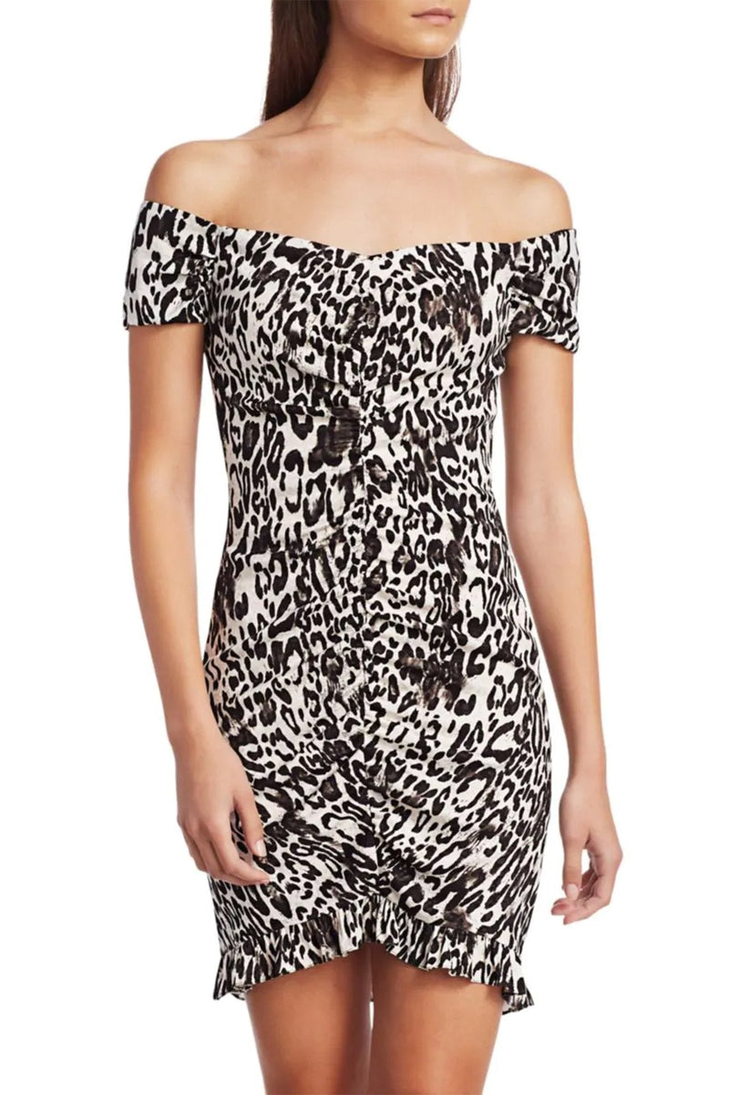 Leopard Print Jacquard Ella Ruched Bodycon Dress