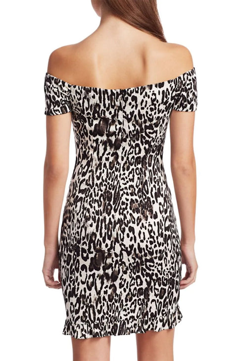 Leopard Print Jacquard Ella Ruched Bodycon Dress 0