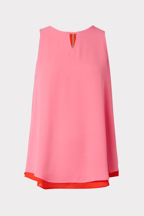 Megan Layered-Hem Georgette Tank Watermelon/Coral Image 1 of 2