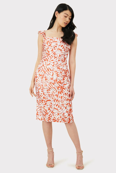 Brushstroke Print On Silk Twill Dayna Dress Coral Multi Image 1 of 8