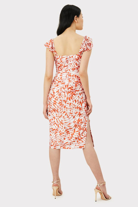 Brushstroke Print On Silk Twill Dayna Dress Coral Multi Image 2 of 8