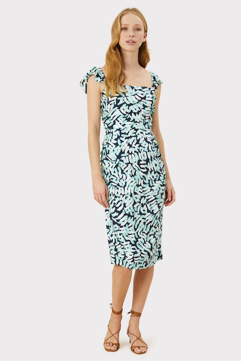 Brushstroke Print On Silk Twill Dayna Dress Coral Multi Image 4 of 8