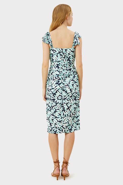 Brushstroke Print On Silk Twill Dayna Dress Coral Multi Image 5 of 8